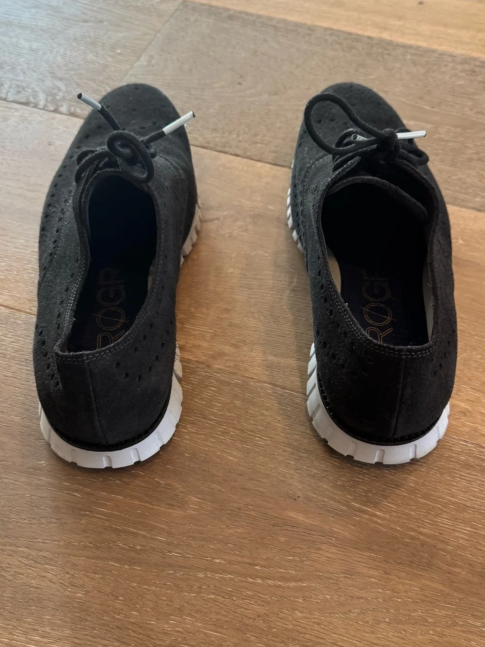 Cole Haan Zero Grand Black Suede Wingtip Oxfords with White Lightweight Sole